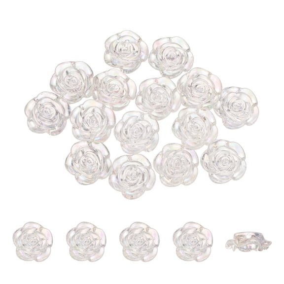 Uxcell 50 Pack Rose Flower Buttons, Flower Button ABS Flat Back Sewing Buttons for Bracelet Clothes Hair Clip Phone Charm Wedding Decor DIY Crafts(18mm, AB Color)