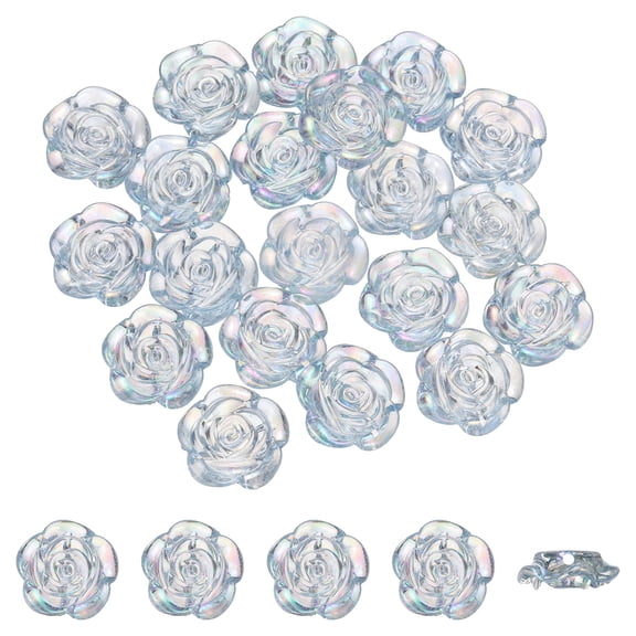 Uxcell 50 Pack Rose Flower Buttons, Flower Button ABS Flat Back Sewing Buttons for Bracelet Clothes Hair Clip Phone Charm Wedding Decor DIY Crafts(18mm, Blue AB)