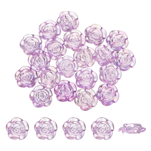 Uxcell 50 Pack Rose Flower Buttons, Flower Button ABS Flat Back Sewing Buttons for Bracelet Clothes Hair Clip Phone Charm Wedding Decor DIY Crafts(18mm, Light Purple AB)