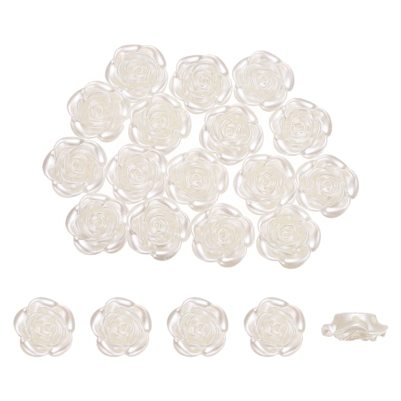 Uxcell 50 Pack Rose Flower Buttons, Pearl Flower Button ABS Flat Back Sewing Buttons for Bracelet Clothes Hair Clip Phone Charm Wedding Decor DIY Crafts(23.5mm, White)