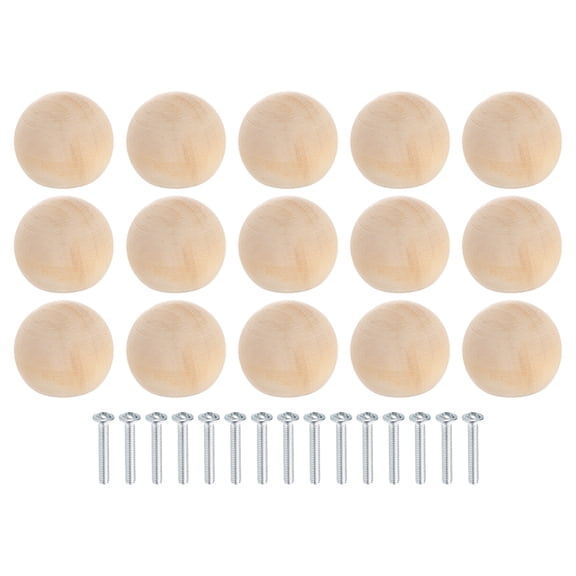 Uxcell 50 Pack Round Wood Drawer Knob, 1 3/8" Diameter Ball Shaped Dresser Knobs Wooden Knobs with Screws for Furniture Drawer Dresser Wardrobe Cupboard
