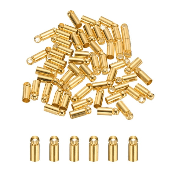 Uxcell 50-Pack Tassel Cord End Caps, 3mm ID Copper Glue in Leather Barrel Kumihimo End Tip Bead Caps Cord Terminators [Light Gold]