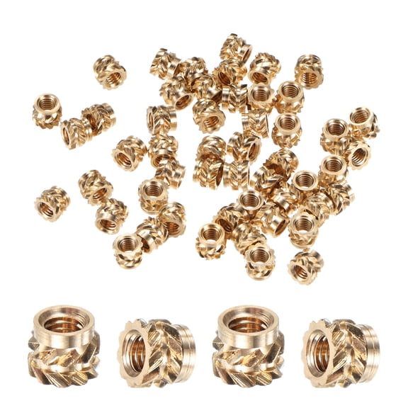 Uxcell 50-Pack Threaded Inserts - M3 x 4mm Brass Heat Set Insert Nuts 5mm OD