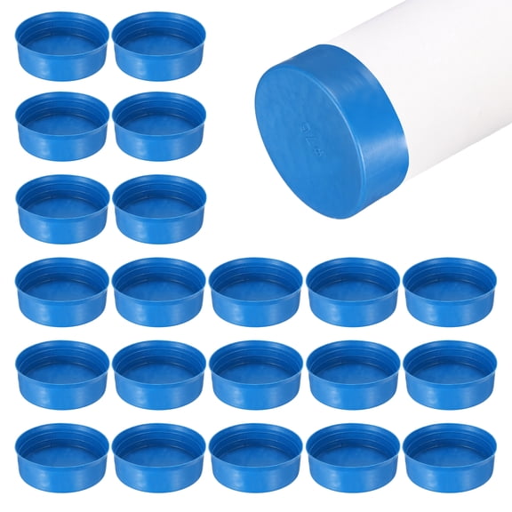 Uxcell 50 Pack Tube End Cap Plastic Hole Plugs, 3.07" x 1.06" Round Tube Pipe Cap Cover Screw Thread Protective Sleeve Fit 2.99" OD Tube for Tubing, Fence Railing, Pipe Post, Blue