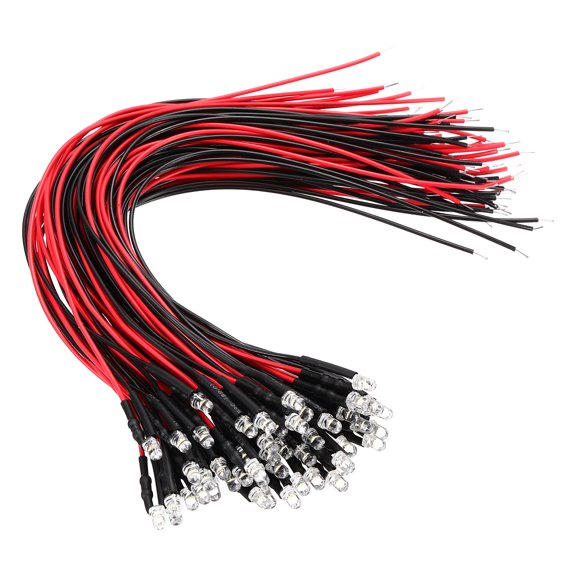 Uxcell 50 Pcs 3mm Pre-Wired Small Emitting LED Lights Width 12V Light,White High Brightness LED Diode Light for DIY Electronics Experiments, Indicator Lights, PCB Circuits