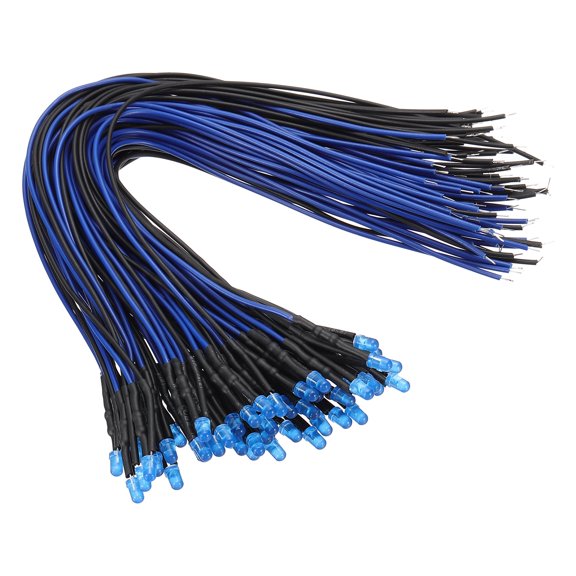 Uxcell 50 Pcs 3mm Pre-Wired Small Emitting LED Lights Width Blue Light,12V High Brightness LED Diode Light, Diode Bulb Lamp for DIY Electronics Experiments, Indicator Lights, PCB Circuits