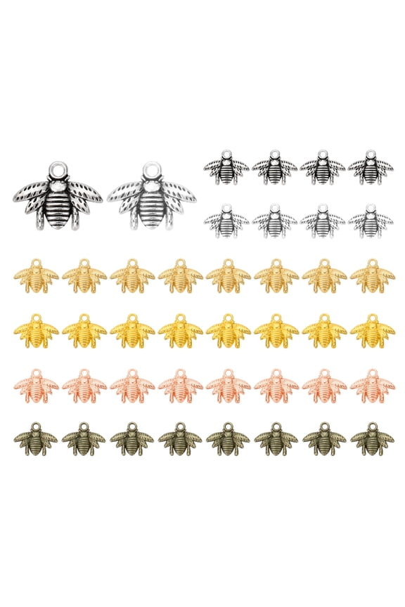 50 Pcs Alloy Bee Charm, Multicolored, 0.6 x 0.8 Inch
