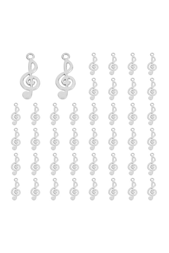 50 Pcs Alloy Musical Note Charm,Dark Silver, 1 x 0.4 Inch