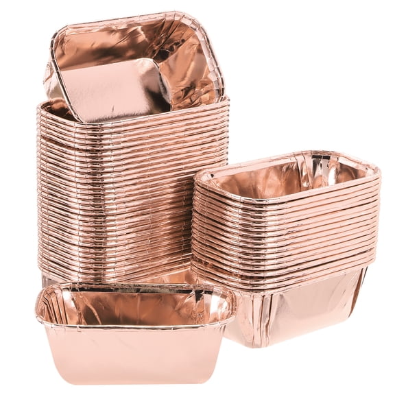 Uxcell 50 Pcs Double-sided Aluminum Foil Cupcake Liners, Greaseproof Muffins Baking Cupcakes for Wedding Birthday Party Decoration, Champagne Gold (Rectangle)