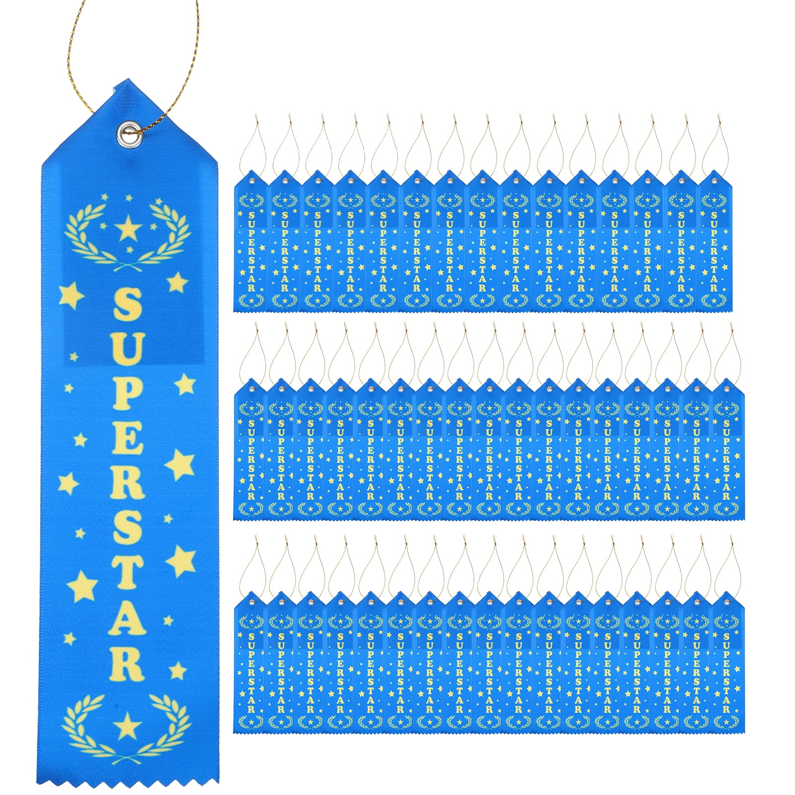 Award Ribbons RibbonsNow Superstar - 25 Blue Ribbons With Card & String ...