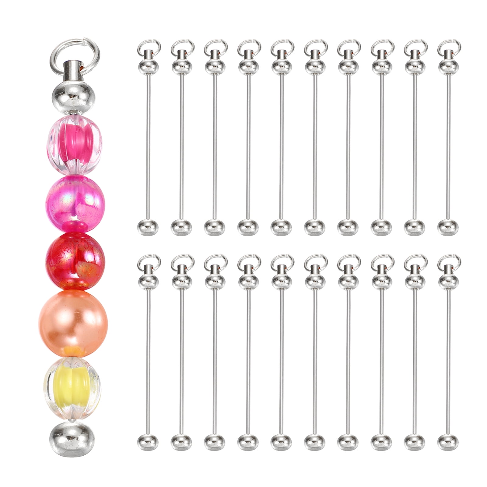 Uxcell Beadable Keychain Bars, Metal Beaded Keychain Blanks Bulk Making Supplies Kit for Pendant DIY Art Crafts Silver Plating
