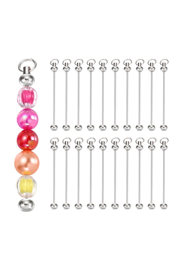 Beadable Keychain Bars, Metal Beaded Keychain Blanks Bulk Making Supplies Kit for Pendant DIY Art Crafts Silver Plating