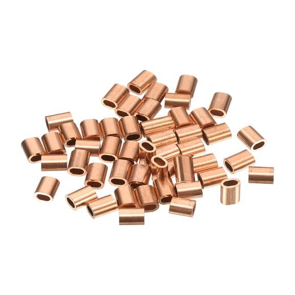 Uxcell 50 Pcs Copper Crimping Loop Sleeve, 5.5 x 4mm / 0.2 x 0.2Inch Oval Wire Rope Loop Sleeve Crimps Ferrule, for Wire Rope and Electric Wires End Assortment