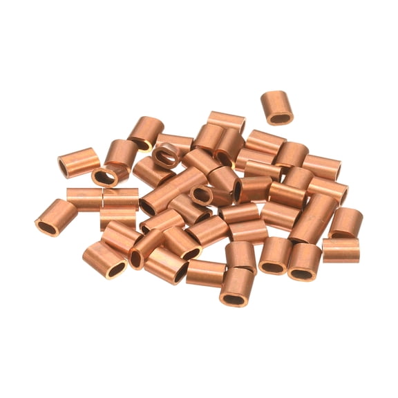 Uxcell 50 Pcs Copper Crimping Loop Sleeve, 6 x 5mm / 0.2 x 0.2Inch Oval Wire Rope Loop Sleeve Crimps Ferrule, for Wire Rope and Electric Wires End Assortment