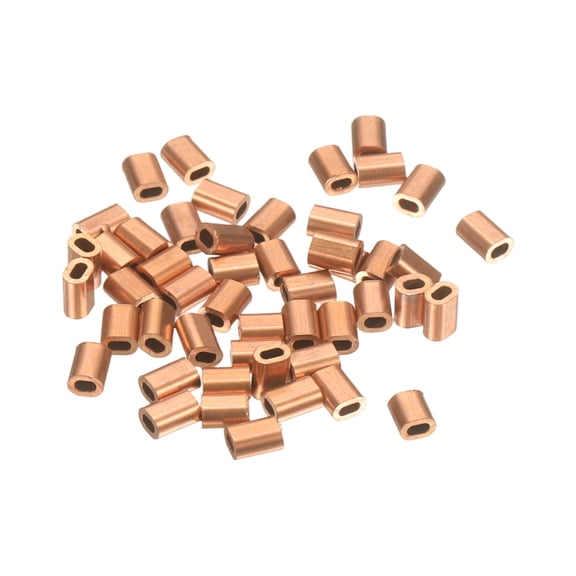 Uxcell 50 Pcs Copper Crimping Loop Sleeve, 4 x 3mm / 0.2 x 0.1Inch Oval Wire Rope Loop Sleeve Crimps Ferrule, for Wire Rope and Electric Wires End Assortment