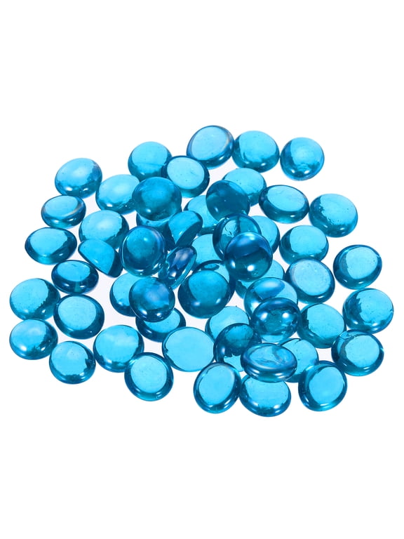 50 Pcs Decorative Flat Glass Marbles 0.47 inch-0.55 inch Rock Vase Filler for Fish Tank Blue