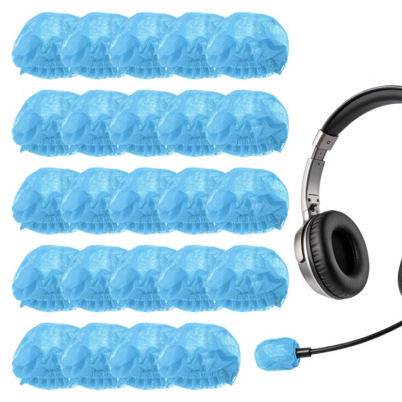 Uxcell 50 Pcs Disposable Lapel Headset Microphone Windscreen, Non-Woven Mini Size Headset Mic Covers for Hole Ear-hook Headsets, Lavalier Mic, Blue