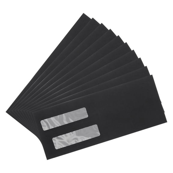 Uxcell 50 Pcs Double Window Envelopes, Business Security Seal Envelopes Tax Self Adhesive Envelope, Great for Check, Tax, Invoice, Documents (Black, 4 1/8 Inch x 9 1/2 Inch)