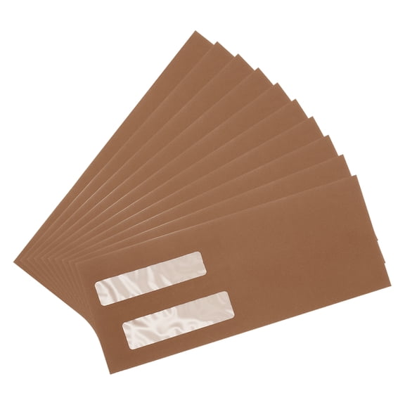 Uxcell 50 Pcs Double Window Envelopes, Business Security Seal Envelopes Tax Self Adhesive Envelope, Great for Check, Tax, Invoice, Documents (Light Brown, 4 1/8 Inch x 9 1/2 Inch)