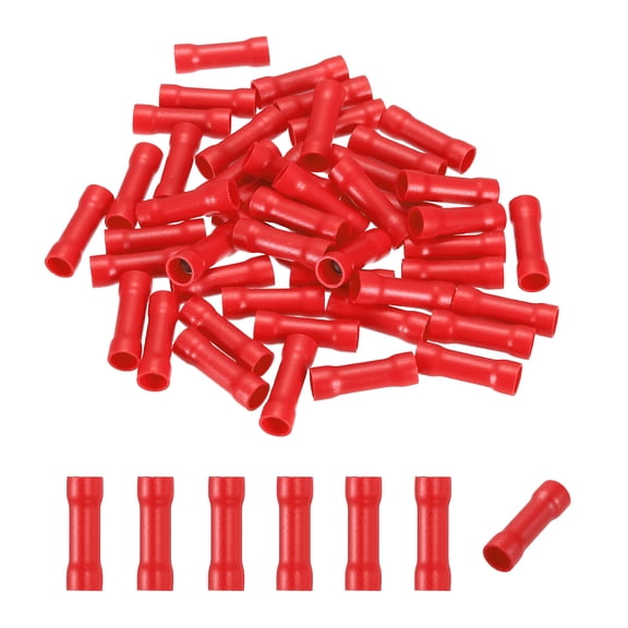Uxcell 50 Pcs Fully Insulated Butt Connectors, BV5.5 12-10 AWG Copper Wiring Crimps Terminals Kit, Straight Wire Terminals for Wire Connection Electrical, Red