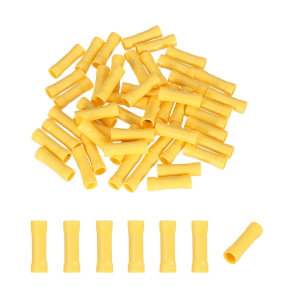 Uxcell 50 Pcs Fully Insulated Butt Connectors, BV5.5 4-6 Gauge Copper Wiring Crimps Terminals Kit, Straight Wire Terminals for Wire Connection Electrical, Yellow