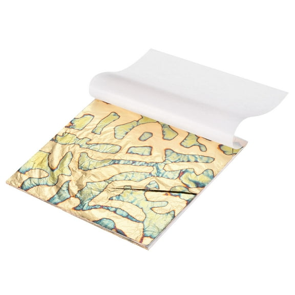 Uxcell 50 Pcs Gold Leaf Sheets 5.5" x 5.5" Imitation Gold Foil Sheets with Pattern for Crafts,Picture Frames,Nails and DIY Arts Decoration,Copper Stripes