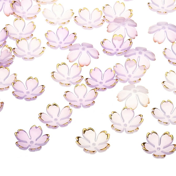 Uxcell 50 Pcs Gold-Plated Acrylic Cherry Blossom Flower Beads, Purple Gradient