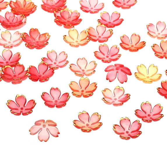 Uxcell 50 Pcs Gold-Plated Acrylic Cherry Blossom Flower Beads, Red-Yellow Gradient