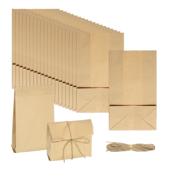 Uxcell 50 Pcs Kraft Paper Treat Bags, 11" x 5.9" Greaseproof Candy Bags Favor Gift Bags with Jute Rope Soap Wrappers, Brown