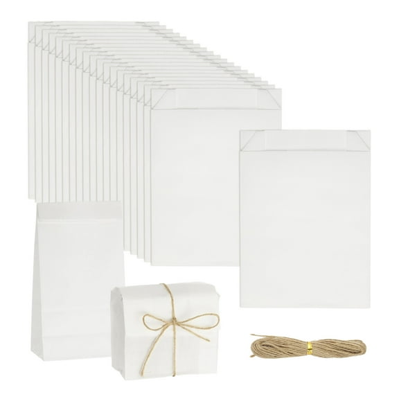 Uxcell 50 Pcs Kraft Paper Treat Bags, 6.3" x 4.3" Greaseproof Candy Bags Favor Gift Bags with Jute Rope Soap Wrappers, White