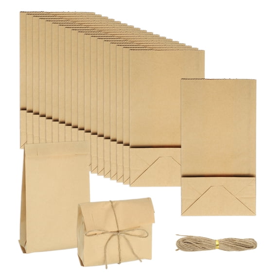 Uxcell 50 Pcs Kraft Paper Treat Bags, 7.1" x 3.5" Greaseproof Candy Bags Favor Gift Bags with Jute Rope Soap Wrappers, Brown