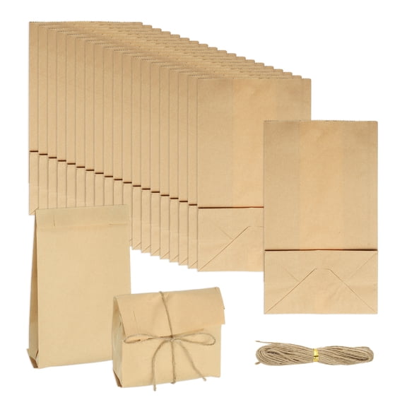 Uxcell 50 Pcs Kraft Paper Treat Bags, 9.5" x 5.1" Greaseproof Candy Bags Favor Gift Bags with Jute Rope Soap Wrappers, Brown