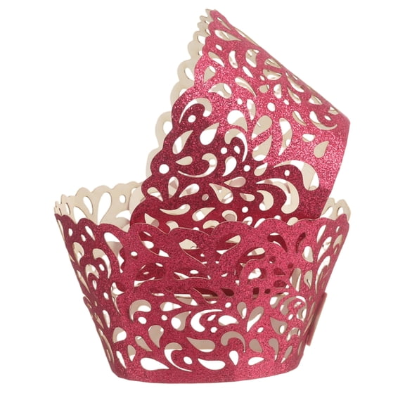 Uxcell 50 Pcs Lace Cupcake Liners Hollow Water Drop Cupcake Wraps, Dark Red
