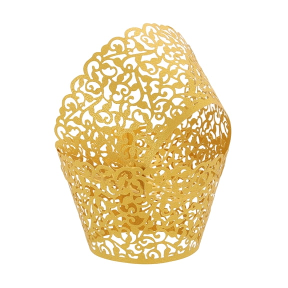 Uxcell 50 Pcs Lace Cupcake Liners Vine Designed Laser Cut Cupcake Wraps, Gold