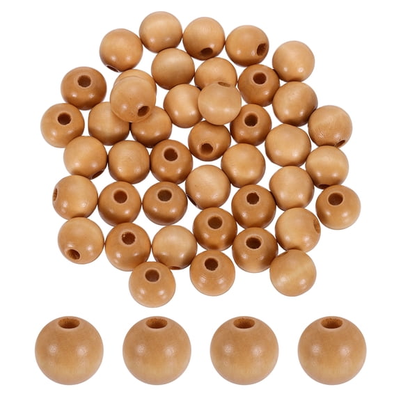 Uxcell 50 Pcs Light Coffee Wooden Beads, Round Paint Natural Barrel Wood Beads for DIY Crafts Macrame Jewelry Making, (16mm Dia, 4mm Hole)