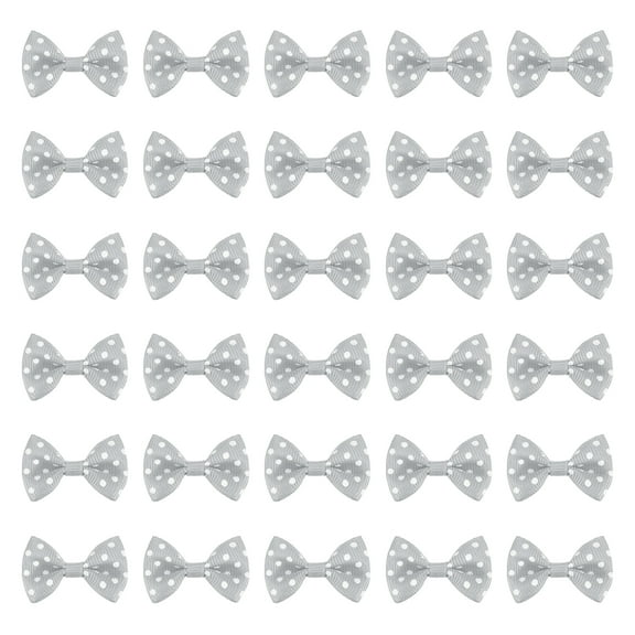 Uxcell 50 Pcs Light Gray White Dot Polka Dot Ribbon Bow Ties 1.5" x 1" Mini Bowknot for Crafting Little Satin Bows Bulk for DIY Sewing Scrapbooking Wedding Gift Present Home Decoration