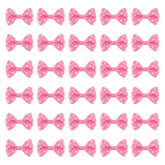 Uxcell 50 Pcs Light Rose Red White Dot Polka Dot Ribbon Bow Ties 1.5" x 1" Mini Bowknot for Crafting Little Satin Bows Bulk for DIY Sewing Scrapbooking Wedding Gift Present Home Decoration