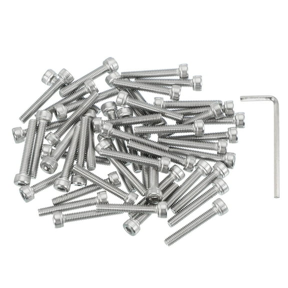Uxcell 50 Pcs M4 x 25mm Hex Socket Head Cap Screws Bolts, 304 Stainless Steel Screws with Wrench