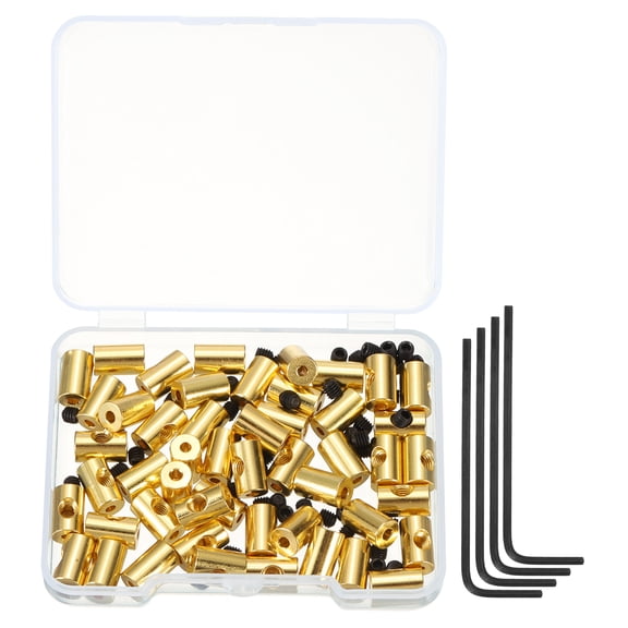 Uxcell 50 Pcs Metal Locking Pin Backs, Locking Pin Keepers Locking Clasp 9mm(H) with 4 Wrench Replacement in Storage Case , Gold Tone