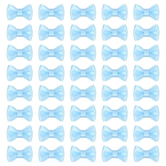 Uxcell 50 Pcs Mini Ribbon Bow 0.8" Mini Fabric Satin Ribbon Flower Bows for Craft DIY Sewing Wedding Birthday Party, Blue