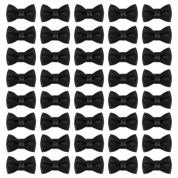 Uxcell 50 Pcs Mini Ribbon Bow 0.8" Mini Fabric Satin Ribbon Flower Bows for Craft DIY Sewing Wedding Birthday Party, Black
