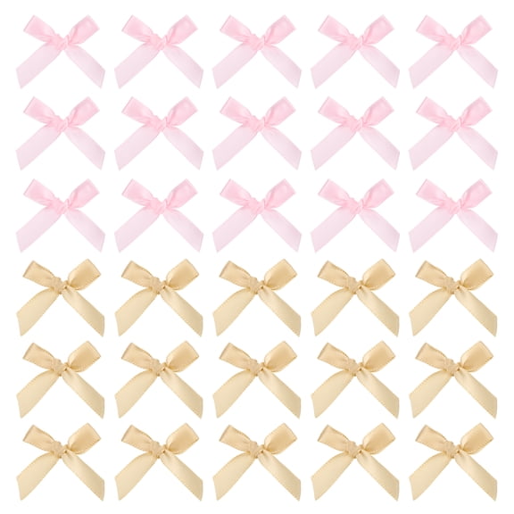 Uxcell 50 Pcs Mini Ribbon Bow 1.8 Inch Mini Fabric Satin Ribbon Flower Bows for Craft DIY Sewing Wedding Birthday Party Champagne/Pink