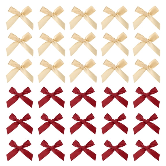 Uxcell 50 Pcs Mini Ribbon Bow 1.8 Inch Mini Fabric Satin Ribbon Flower Bows for Craft DIY Sewing Wedding Birthday Party Wine Red/Champagne