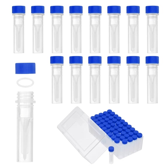 Uxcell 50 Pcs Plastic Vials, 0.5ml Cryogenic Vials Small Sample Test Tubes Centrifuge Tubes Frozen Container Storage Box with Screw Cap for Low Temperature Storage Laboratory, Blue