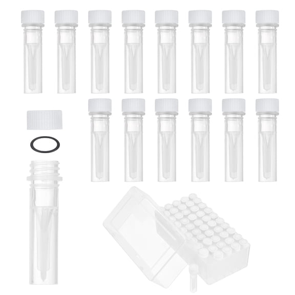 Uxcell 50 Pcs Plastic Vials, 0.5ml Cryogenic Vials Small Sample Test Tubes Centrifuge Tubes Frozen Container Storage Box with Screw Cap for Low Temperature Storage Laboratory, White
