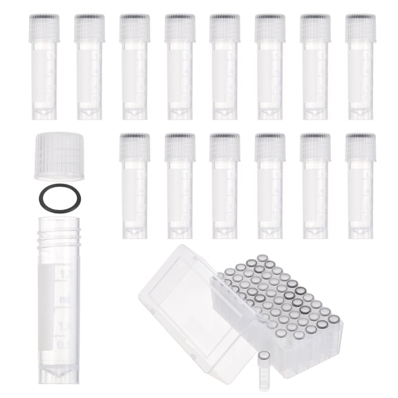Uxcell 50 Pcs Plastic Vials, 2ml Cryogenic Vials Small Sample Test Tubes Centrifuge Tubes Frozen Container Storage Box with Screw Cap for Low Temperature Storage Laboratory, Transparent