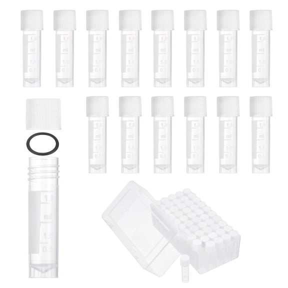 Uxcell 50 Pcs Plastic Vials, 2ml Cryogenic Vials Small Sample Test Tubes Centrifuge Tubes Frozen Container Storage Box with Screw Cap for Low Temperature Storage Laboratory, White