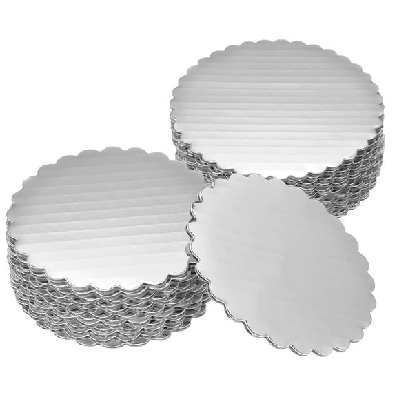 Uxcell 50 Pcs Scalloped Cake Circle Base, 3.9 Inch Cake Cardboards Thick Cardboard Cake Pastry Tray Round Cake Boards for Weddings Parties Birthday Desserts Cupcake (Silver)