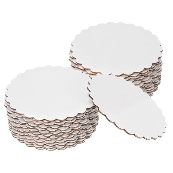 Uxcell 50 Pcs Scalloped Cake Circle Base, 3.9 Inch Cake Cardboards Thick Cardboard Cake Pastry Tray Round Cake Boards for Weddings Parties Birthday Desserts Cupcake (White)