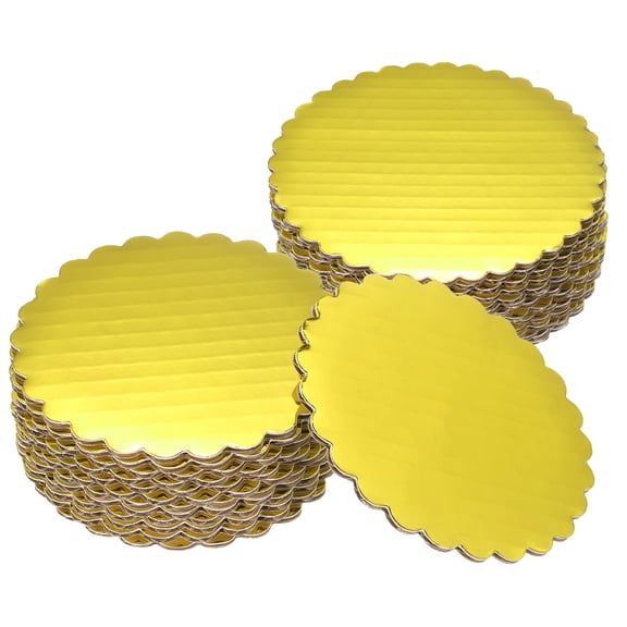 Uxcell 50 Pcs Scalloped Cake Circle Base, 3.9 Inch Cake Cardboards Thick Cardboard Cake Pastry Tray Round Cake Boards for Weddings Parties Birthday Desserts Cupcake (Gold Tone)